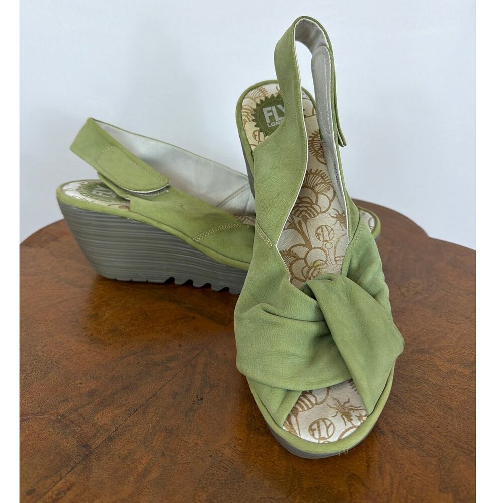 Fly London Green Suede Adjustable Strap Wedge Sandals 42 / 11